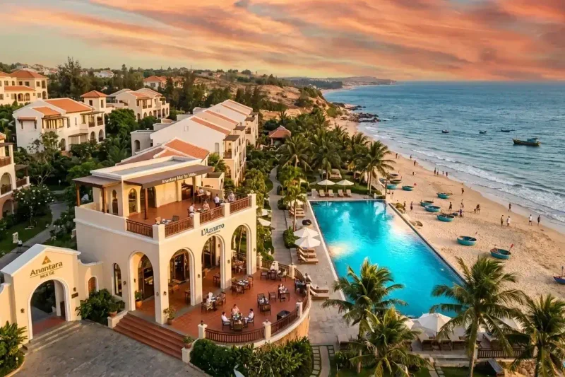 Mediterranean style resort architecture in Mui Ne
